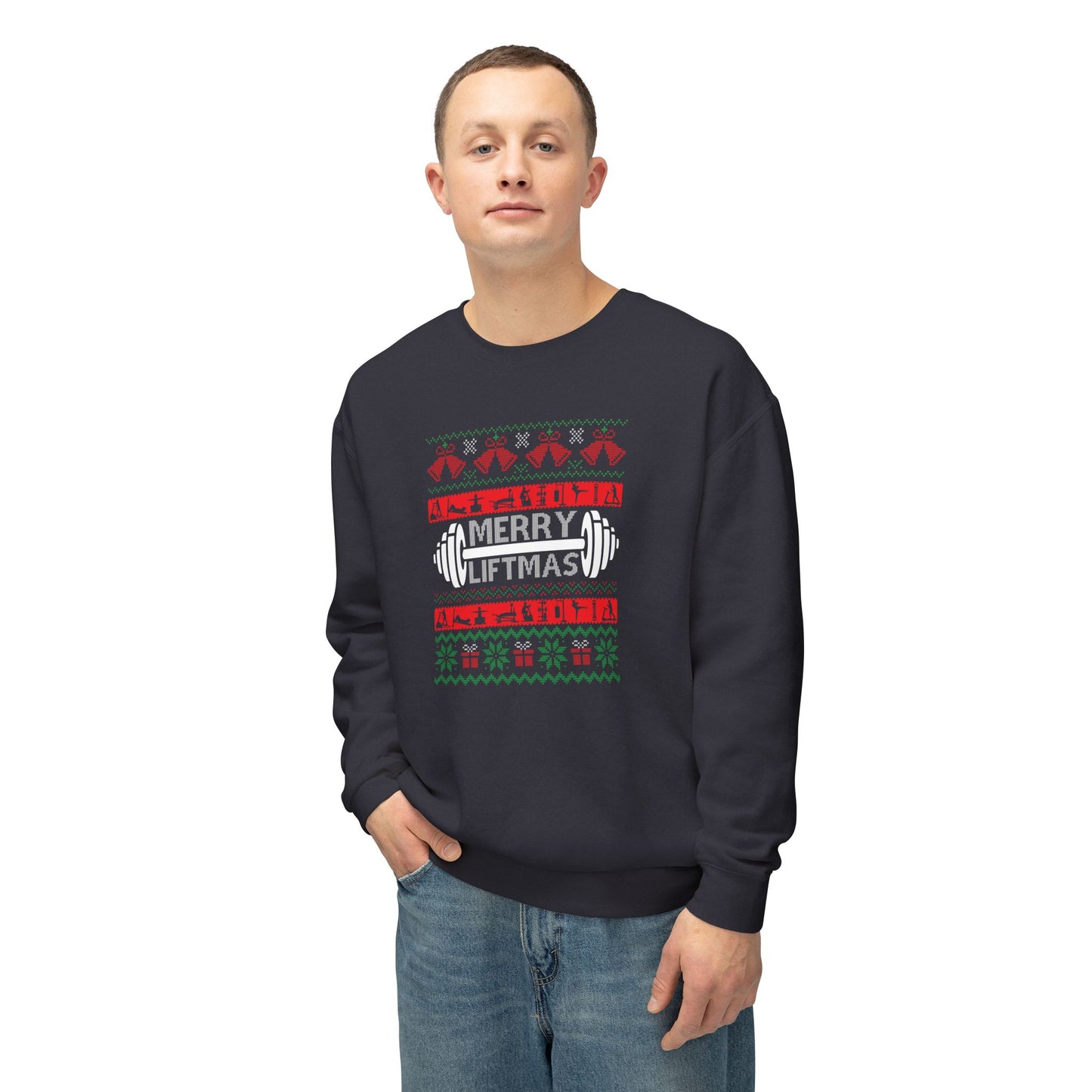 Christmas Lightweight Crewneck Sweatshirt - Merry Liftmas Design, Pump Cover