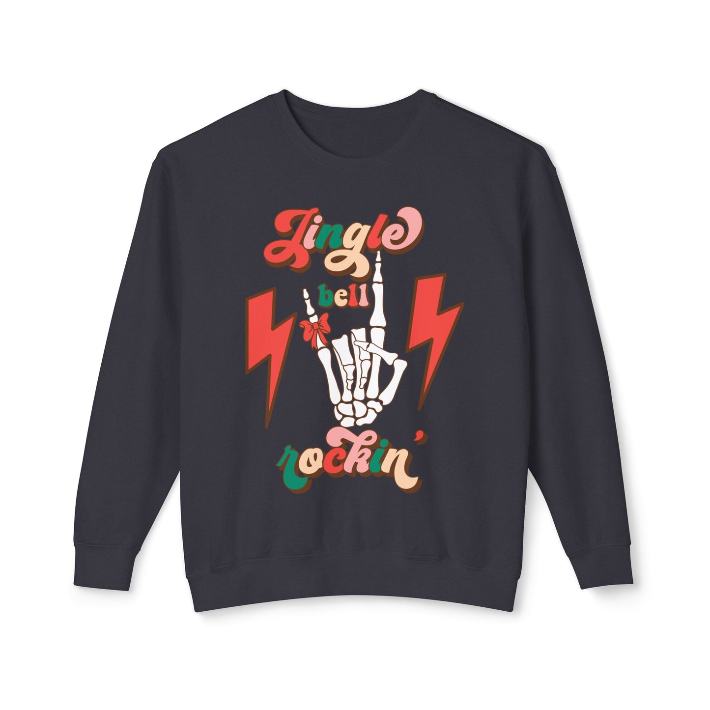 Jingle Bell Rockin Skull Hand Lightweight Sweatshirt Christmas Sweater Gift Holiday Gift Idea