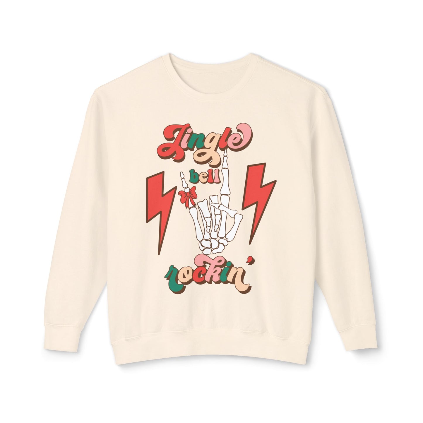 Jingle Bell Rockin Skull Hand Lightweight Sweatshirt Christmas Sweater Gift Holiday Gift Idea