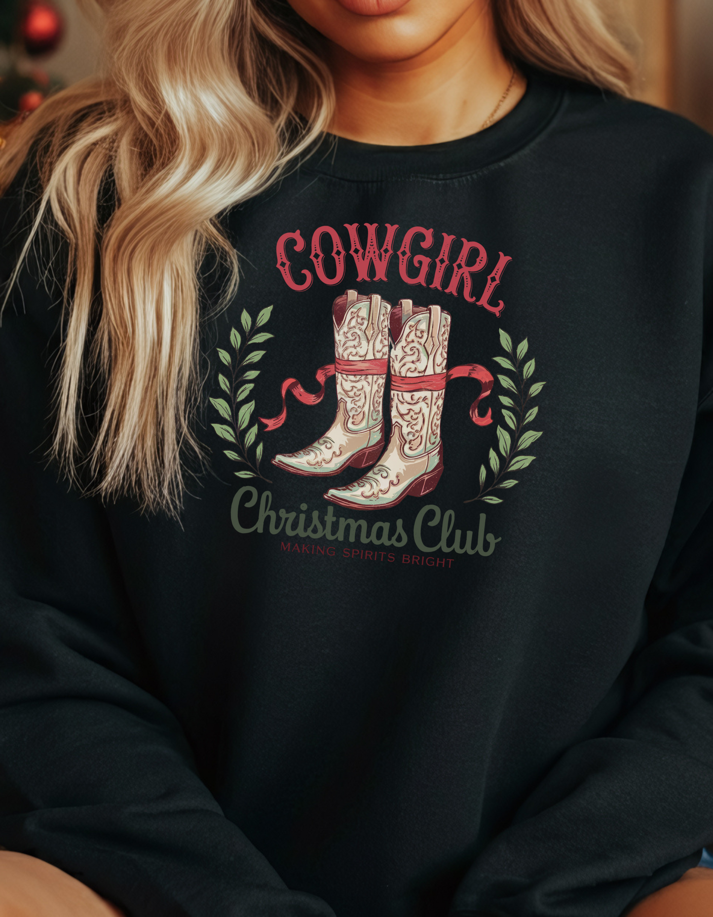 Cowgirl Christmas Club Sweatshirt - Unisex Lightweight Crewneck