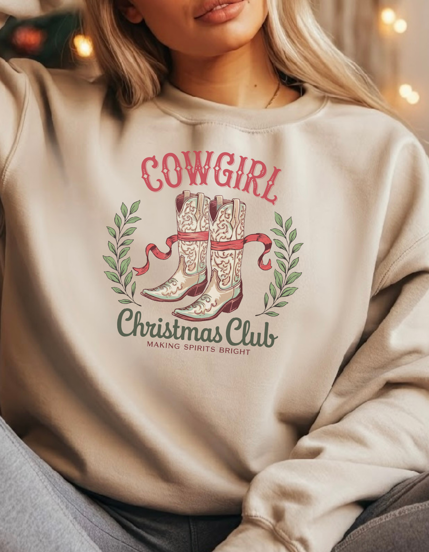 Cowgirl Christmas Club Sweatshirt - Unisex Lightweight Crewneck