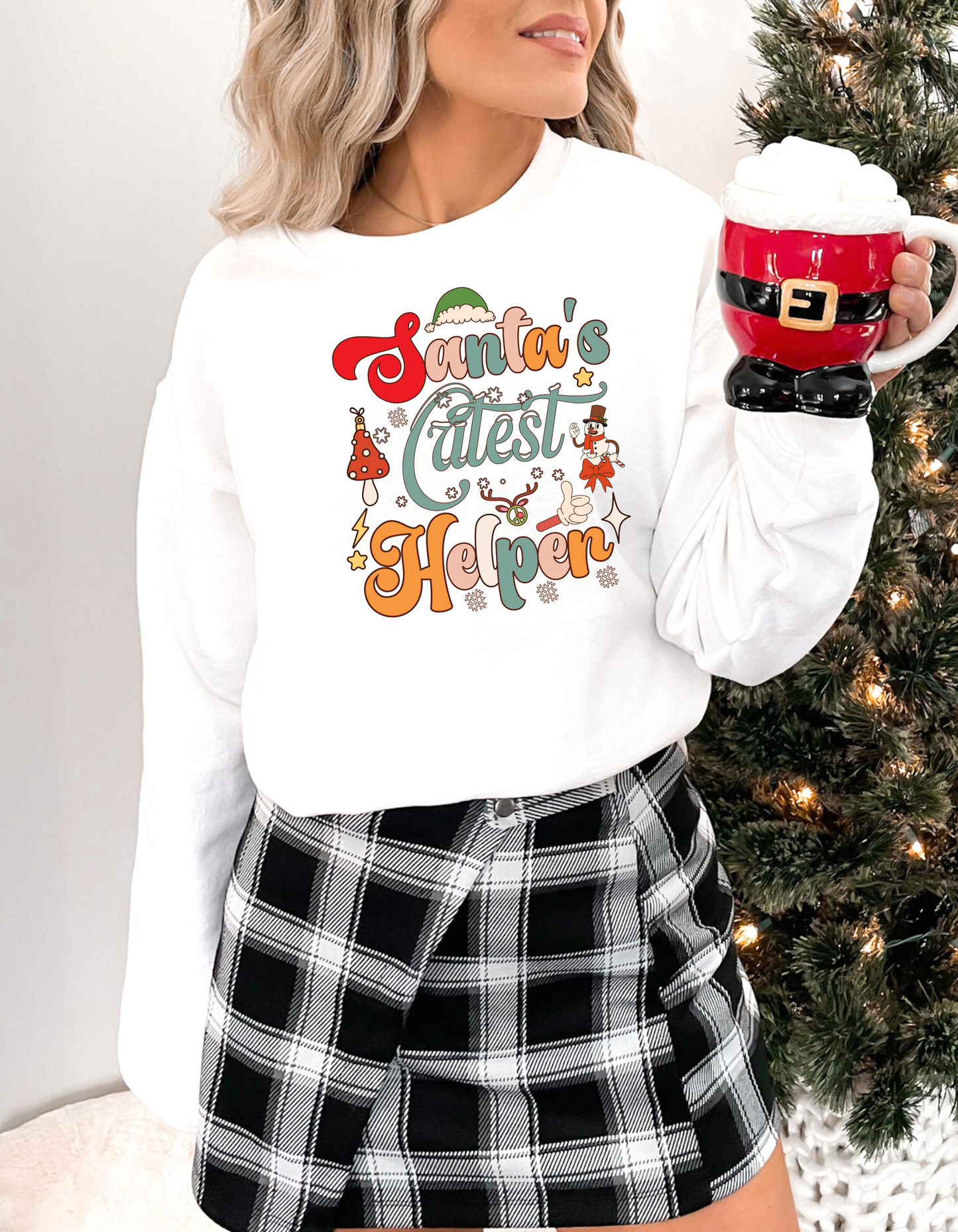 Santas Cutest Helper Unisex Lightweight Crewneck Sweatshirt