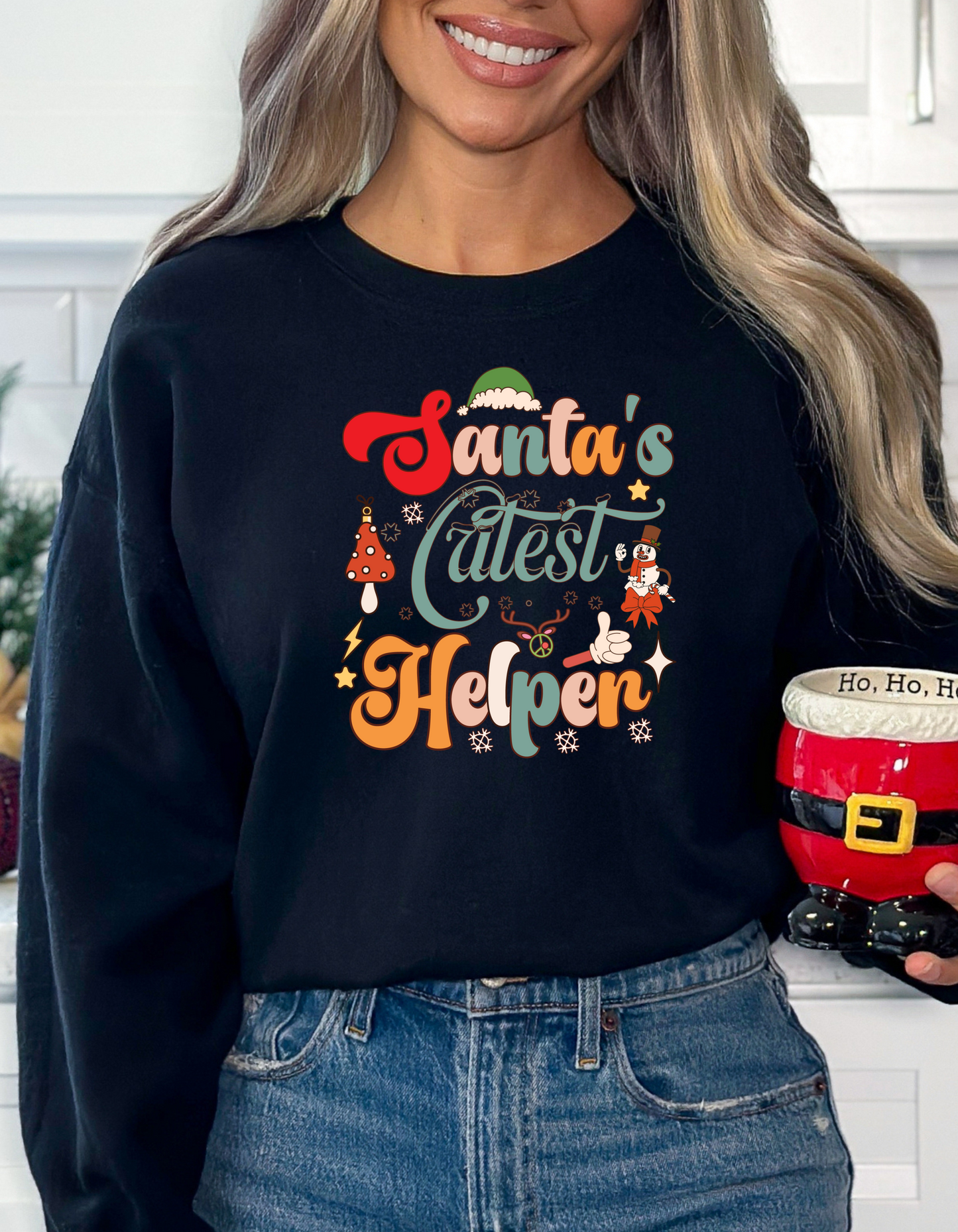 Santas Cutest Helper Unisex Lightweight Crewneck Sweatshirt