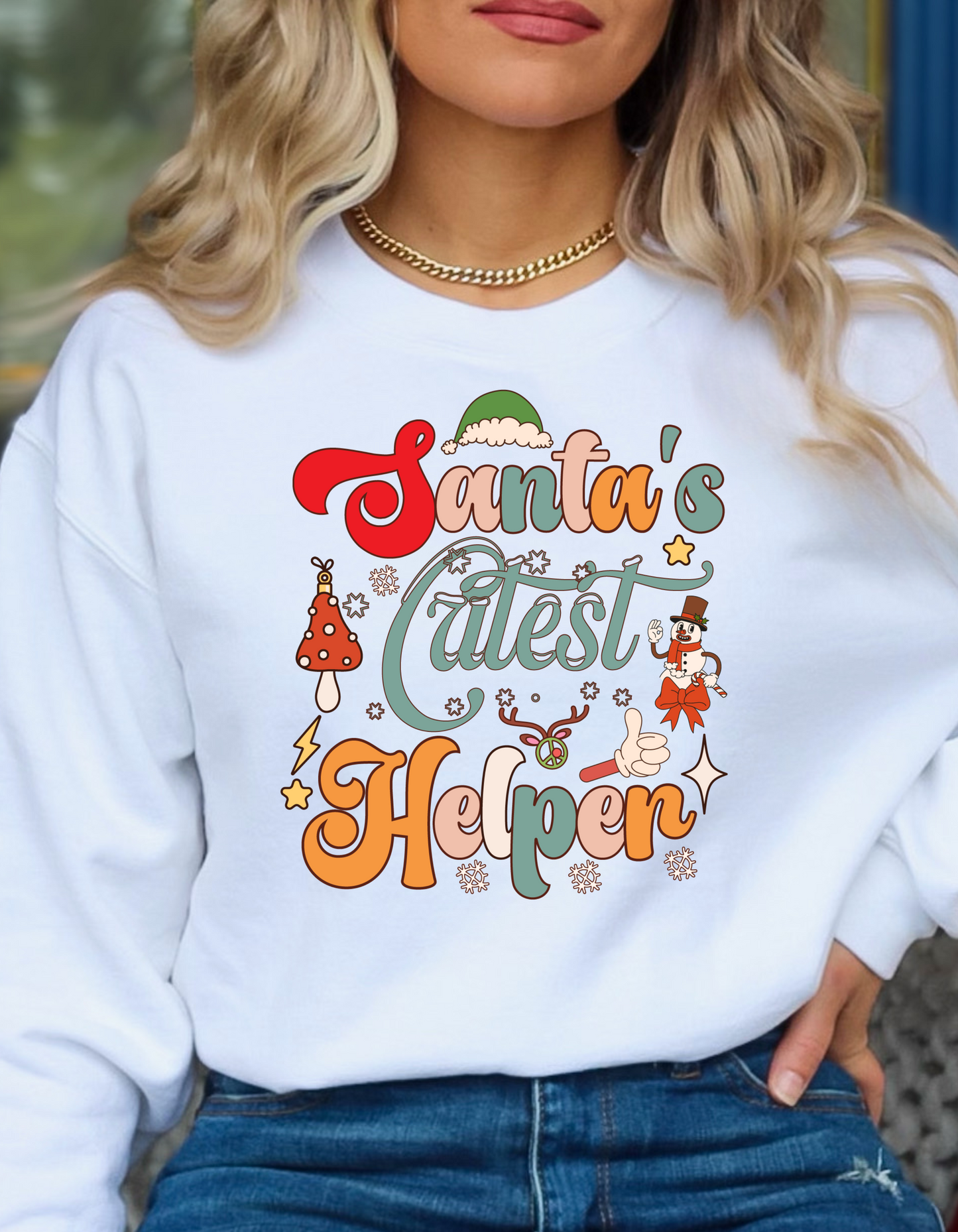 Santas Cutest Helper Unisex Lightweight Crewneck Sweatshirt