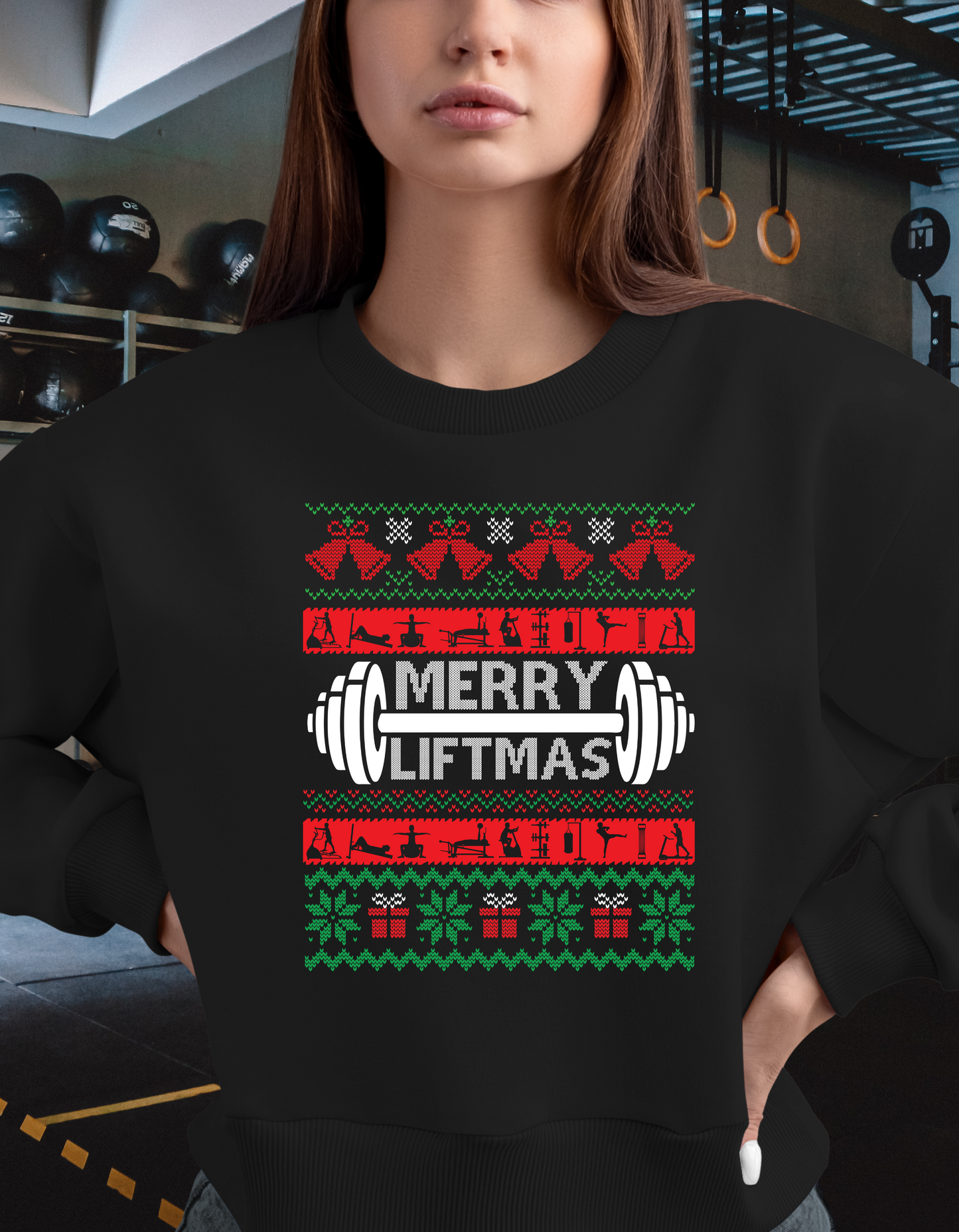 Christmas Lightweight Crewneck Sweatshirt - Merry Liftmas Design, Pump Cover