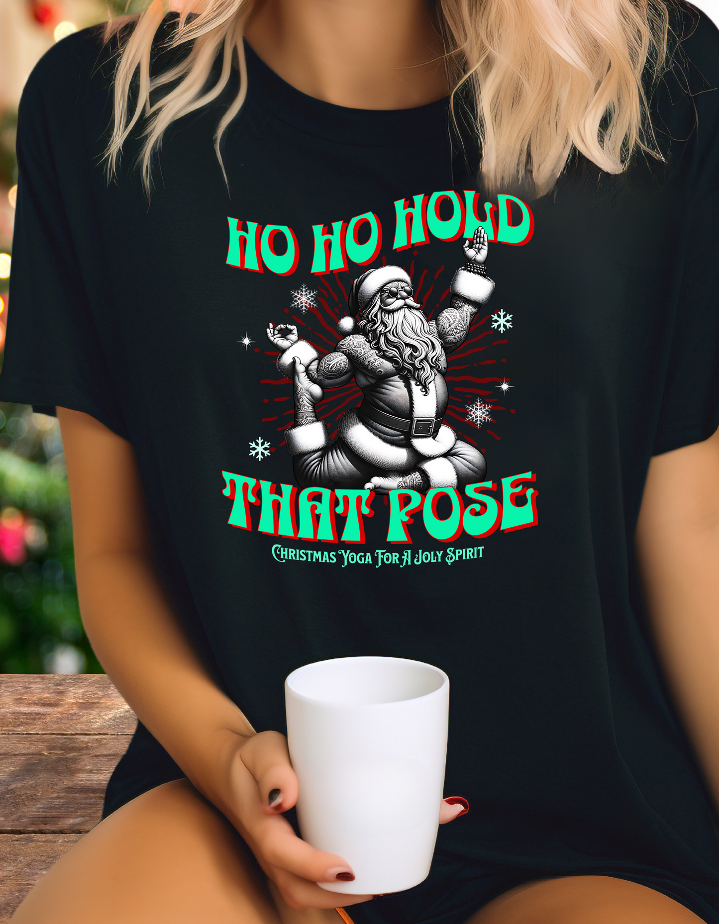 Organic Cotton Christmas T-shirt-Ho ho hold that pose yoga T Shirt