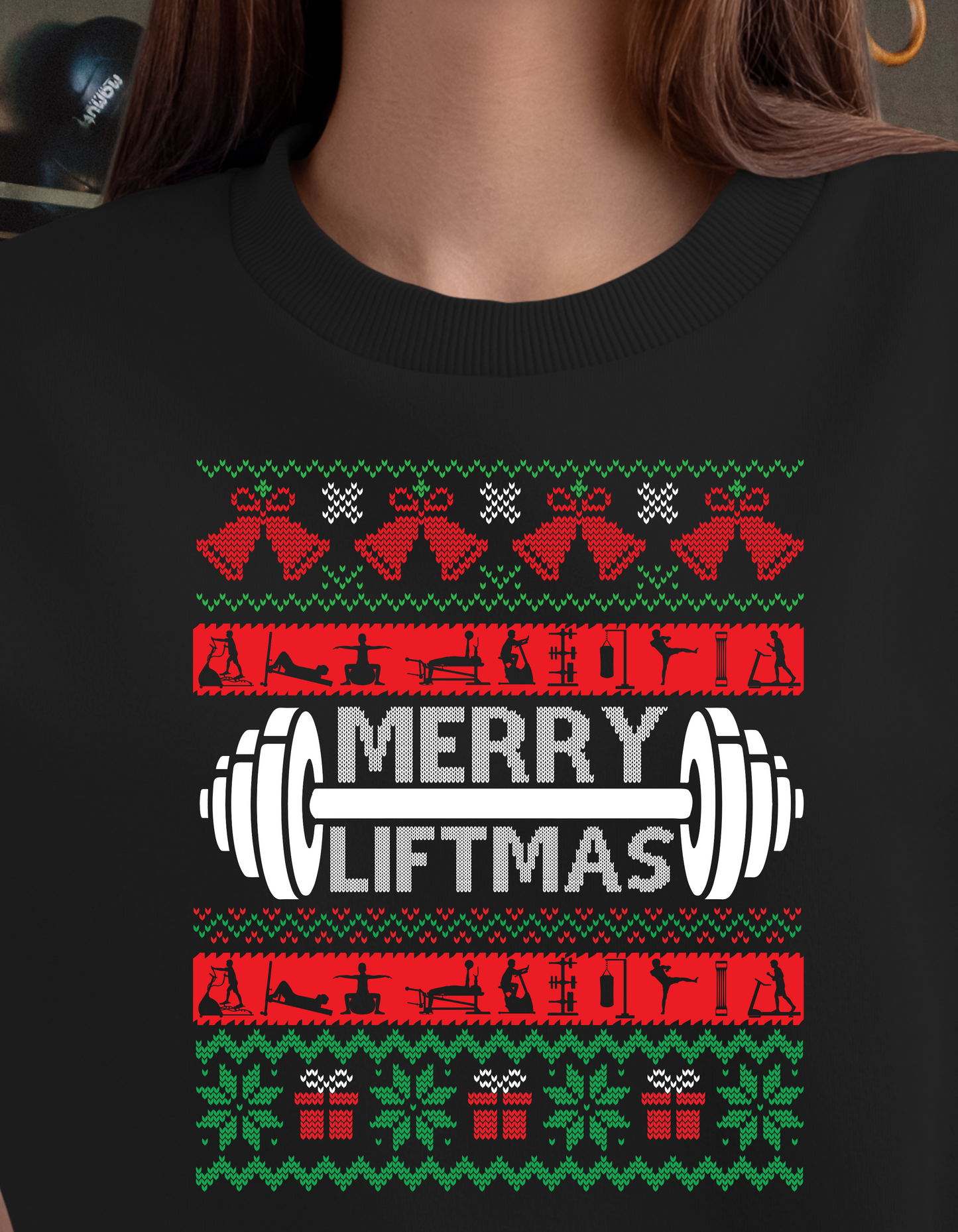 Christmas Lightweight Crewneck Sweatshirt - Merry Liftmas Design, Pump Cover