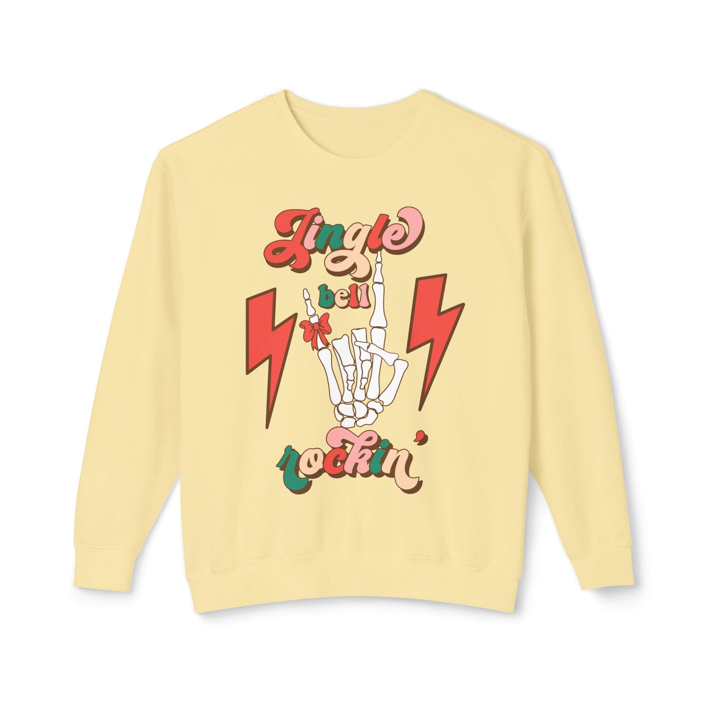 Jingle Bell Rockin Skull Hand Lightweight Sweatshirt Christmas Sweater Gift Holiday Gift Idea