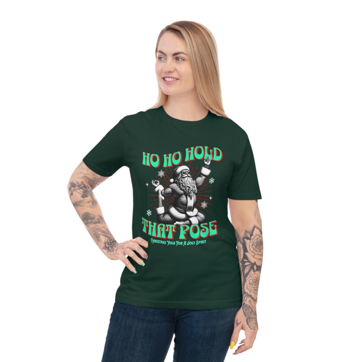 Organic Cotton Christmas T-shirt-Ho ho hold that pose yoga T Shirt