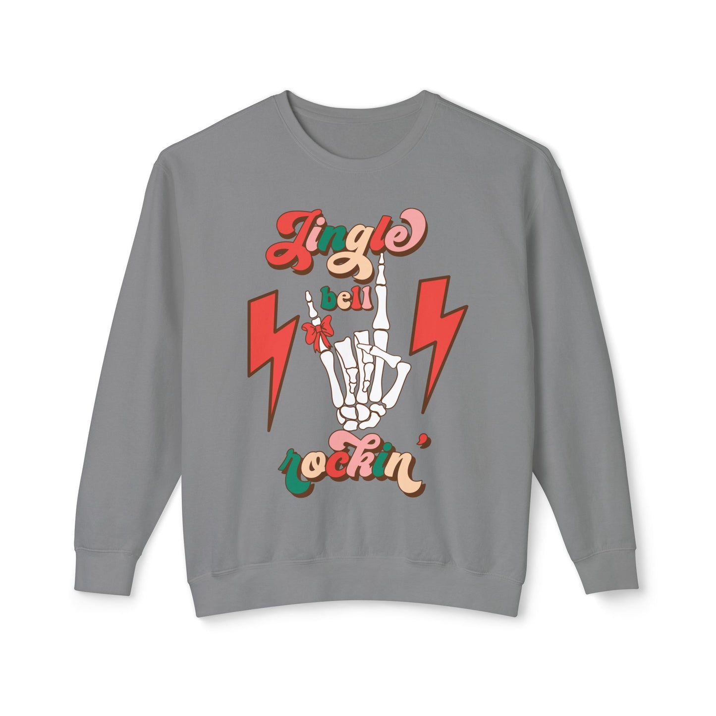 Jingle Bell Rockin Skull Hand Lightweight Sweatshirt Christmas Sweater Gift Holiday Gift Idea