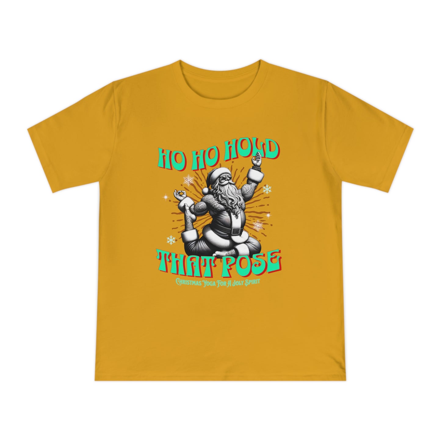 Organic Cotton Christmas T-shirt-Ho ho hold that pose yoga T Shirt